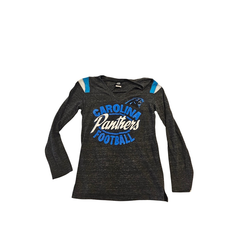 NFL Team Apparel Carolina Panthers Womens‎ Long Sleeve V-Neck Shirt Gray Large